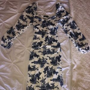 NWT- Boohoo Blue & White Puff Sleeve Midi Dress(6)